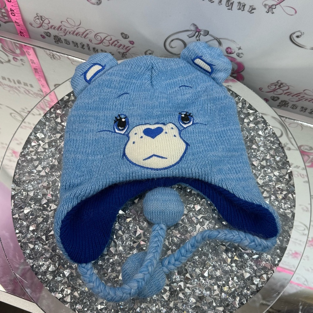 Care Bears hat grumpy braided tassel Blue Bear Knit Earflap Hat
